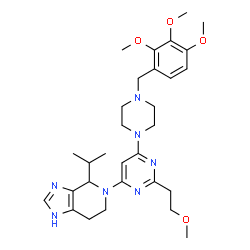 ChemSpider 2D Image | 4-Isopropyl-5-{2-(2-methoxyethyl)-6-[4-(2,3,4-trimethoxybenzyl)-1-piperazinyl]-4-pyrimidinyl}-4,5,6,7-tetrahydro-1H-imidazo[4,5-c]pyridine | C30H43N7O4