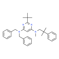 ChemSpider 2D Image | N,N-Dibenzyl-N'-methyl-N'-(2-methyl-2-phenylpropyl)-2-(2-methyl-2-propanyl)-4,6-pyrimidinediamine | C33H40N4