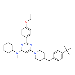 ChemSpider 2D Image | N-Cyclohexyl-2-(4-ethoxyphenyl)-N-methyl-6-{4-[4-(2-methyl-2-propanyl)benzyl]-1-piperidinyl}-4-pyrimidinamine | C35H48N4O