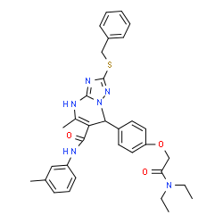ChemSpider 2D Image | 2-(Benzylsulfanyl)-7-{4-[2-(diethylamino)-2-oxoethoxy]phenyl}-5-methyl-N-(3-methylphenyl)-1,7-dihydro[1,2,4]triazolo[1,5-a]pyrimidine-6-carboxamide | C33H36N6O3S
