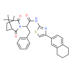 ChemSpider 2D Image | 3-Phenyl-N-[4-(5,6,7,8-tetrahydro-2-naphthalenyl)-1,3-thiazol-2-yl]-2-(1,8,8-trimethyl-2,4-dioxo-3-azabicyclo[3.2.1]oct-3-yl)propanamide | C32H35N3O3S