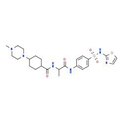ChemSpider 2D Image | 4-(4-Methyl-1-piperazinyl)-N-(1-oxo-1-{[4-(1,3-thiazol-2-ylsulfamoyl)phenyl]amino}-2-propanyl)cyclohexanecarboxamide | C24H34N6O4S2