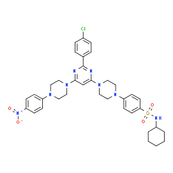 ChemSpider 2D Image | 4-(4-{2-(4-Chlorophenyl)-6-[4-(4-nitrophenyl)-1-piperazinyl]-4-pyrimidinyl}-1-piperazinyl)-N-cyclohexylbenzenesulfonamide | C36H41ClN8O4S