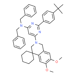 ChemSpider 2D Image | N,N-Dibenzyl-6-(6',7'-dimethoxy-1'H-spiro[cyclohexane-1,4'-isoquinolin]-2'(3'H)-yl)-2-[4-(2-methyl-2-propanyl)phenyl]-4-pyrimidinamine | C44H50N4O2