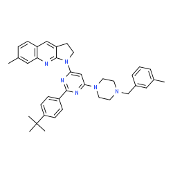 ChemSpider 2D Image | 7-Methyl-1-{6-[4-(3-methylbenzyl)-1-piperazinyl]-2-[4-(2-methyl-2-propanyl)phenyl]-4-pyrimidinyl}-2,3-dihydro-1H-pyrrolo[2,3-b]quinoline | C38H42N6