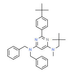 ChemSpider 2D Image | N,N-Dibenzyl-N'-(2,2-dimethylpropyl)-N'-methyl-2-[4-(2-methyl-2-propanyl)phenyl]-4,6-pyrimidinediamine | C34H42N4