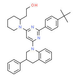 ChemSpider 2D Image | 2-(1-{2-[4-(2-Methyl-2-propanyl)phenyl]-6-(3-phenyl-3,4-dihydro-1(2H)-quinolinyl)-4-pyrimidinyl}-2-piperidinyl)ethanol | C36H42N4O