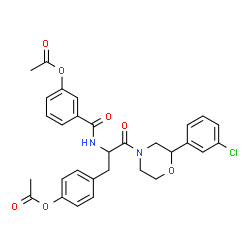 ChemSpider 2D Image | 4-{2-[(3-Acetoxybenzoyl)amino]-3-[2-(3-chlorophenyl)-4-morpholinyl]-3-oxopropyl}phenyl acetate | C30H29ClN2O7