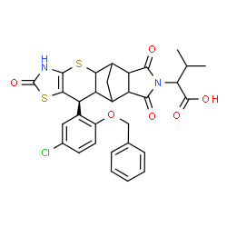 ChemSpider 2D Image | 2-[(9S)-9-[2-(Benzyloxy)-5-chlorophenyl]-6,13,15-trioxo-3,7-dithia-5,14-diazapentacyclo[9.5.1.0~2,10~.0~4,8~.0~12,16~]heptadec-4(8)-en-14-yl]-3-methylbutanoic acid | C31H29ClN2O6S2