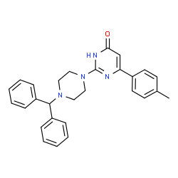 ChemSpider 2D Image | 2-[4-(Diphenylmethyl)-1-piperazinyl]-6-(4-methylphenyl)-4(1H)-pyrimidinone | C28H28N4O