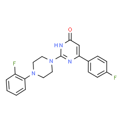 ChemSpider 2D Image | 6-(4-Fluorophenyl)-2-[4-(2-fluorophenyl)-1-piperazinyl]-4(1H)-pyrimidinone | C20H18F2N4O
