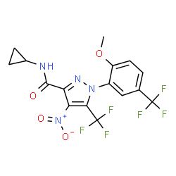 ChemSpider 2D Image | N-Cyclopropyl-1-[2-methoxy-5-(trifluoromethyl)phenyl]-4-nitro-5-(trifluoromethyl)-1H-pyrazole-3-carboxamide | C16H12F6N4O4
