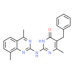 ChemSpider 2D Image | 5-Benzyl-2-[(4,8-dimethyl-2-quinazolinyl)amino]-6-methyl-4(1H)-pyrimidinone | C22H21N5O