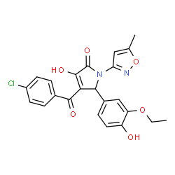 ChemSpider 2D Image | 4-(4-Chlorobenzoyl)-5-(3-ethoxy-4-hydroxyphenyl)-3-hydroxy-1-(5-methyl-1,2-oxazol-3-yl)-1,5-dihydro-2H-pyrrol-2-one | C23H19ClN2O6