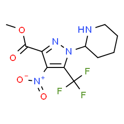 ChemSpider 2D Image | Methyl 4-nitro-1-(2-piperidinyl)-5-(trifluoromethyl)-1H-pyrazole-3-carboxylate | C11H13F3N4O4