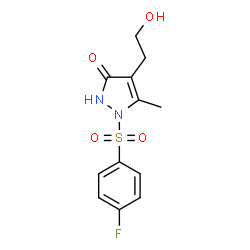 ChemSpider 2D Image | 1-[(4-Fluorophenyl)sulfonyl]-4-(2-hydroxyethyl)-5-methyl-1,2-dihydro-3H-pyrazol-3-one | C12H13FN2O4S