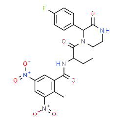 ChemSpider 2D Image | N-{1-[2-(4-Fluorophenyl)-3-oxo-1-piperazinyl]-1-oxo-2-butanyl}-2-methyl-3,5-dinitrobenzamide | C22H22FN5O7