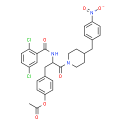ChemSpider 2D Image | 4-{2-[(2,5-Dichlorobenzoyl)amino]-3-[4-(4-nitrobenzyl)-1-piperidinyl]-3-oxopropyl}phenyl acetate | C30H29Cl2N3O6