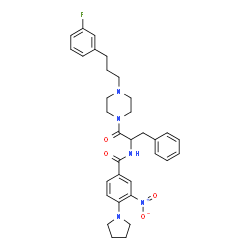 ChemSpider 2D Image | N-(1-{4-[3-(3-Fluorophenyl)propyl]-1-piperazinyl}-1-oxo-3-phenyl-2-propanyl)-3-nitro-4-(1-pyrrolidinyl)benzamide | C33H38FN5O4