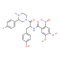 ChemSpider 2D Image | N-{1-[3-(4-Fluorophenyl)-4-methyl-1-piperazinyl]-3-(4-hydroxyphenyl)-1-oxo-2-propanyl}-4,5-dimethoxy-2-nitrobenzamide | C29H31FN4O7
