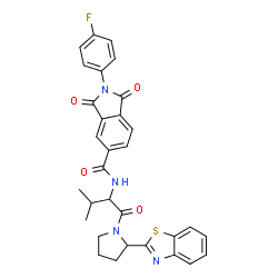 ChemSpider 2D Image | N-{1-[2-(1,3-Benzothiazol-2-yl)-1-pyrrolidinyl]-3-methyl-1-oxo-2-butanyl}-2-(4-fluorophenyl)-1,3-dioxo-5-isoindolinecarboxamide | C31H27FN4O4S