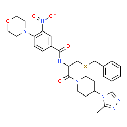 ChemSpider 2D Image | N-{3-(Benzylsulfanyl)-1-[4-(3-methyl-4H-1,2,4-triazol-4-yl)-1-piperidinyl]-1-oxo-2-propanyl}-4-(4-morpholinyl)-3-nitrobenzamide | C29H35N7O5S