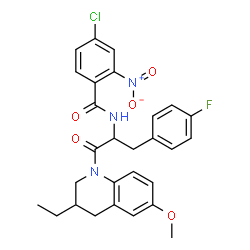 ChemSpider 2D Image | 4-Chloro-N-[1-(3-ethyl-6-methoxy-3,4-dihydro-1(2H)-quinolinyl)-3-(4-fluorophenyl)-1-oxo-2-propanyl]-2-nitrobenzamide | C28H27ClFN3O5