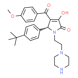 ChemSpider 2D Image | 5-(4-tert-Butylphenyl)-3-hydroxy-4-(4-methoxybenzoyl)-1-[2-(piperazin-1-yl)ethyl]-1,5-dihydro-2H-pyrrol-2-one | C28H35N3O4