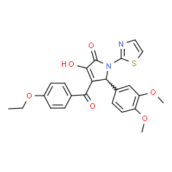 ChemSpider 2D Image | 5-(3,4-Dimethoxyphenyl)-4-(4-ethoxybenzoyl)-3-hydroxy-1-(1,3-thiazol-2-yl)-1,5-dihydro-2H-pyrrol-2-one | C24H22N2O6S