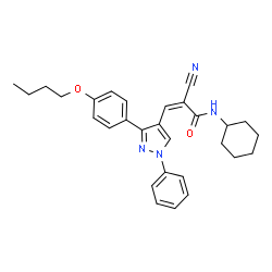 ChemSpider 2D Image | (2Z)-3-[3-(4-Butoxyphenyl)-1-phenyl-1H-pyrazol-4-yl]-2-cyano-N-cyclohexylacrylamide | C29H32N4O2