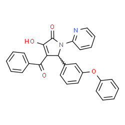 ChemSpider 2D Image | 4-Benzoyl-3-hydroxy-5-(3-phenoxyphenyl)-1-(2-pyridinyl)-1,5-dihydro-2H-pyrrol-2-one | C28H20N2O4