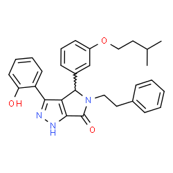 ChemSpider 2D Image | 3-(2-Hydroxyphenyl)-4-[3-(3-methylbutoxy)phenyl]-5-(2-phenylethyl)-4,5-dihydropyrrolo[3,4-c]pyrazol-6(1H)-one | C30H31N3O3