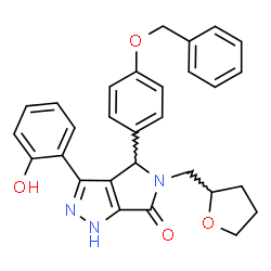 ChemSpider 2D Image | 4-[4-(Benzyloxy)phenyl]-3-(2-hydroxyphenyl)-5-(tetrahydro-2-furanylmethyl)-4,5-dihydropyrrolo[3,4-c]pyrazol-6(1H)-one | C29H27N3O4