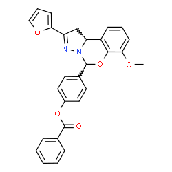 ChemSpider 2D Image | 4-[2-(2-Furyl)-7-methoxy-1,10b-dihydropyrazolo[1,5-c][1,3]benzoxazin-5-yl]phenyl benzoate | C28H22N2O5