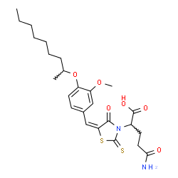 ChemSpider 2D Image | 5-Amino-2-{(5E)-5-[3-methoxy-4-(2-nonanyloxy)benzylidene]-4-oxo-2-thioxo-1,3-thiazolidin-3-yl}-5-oxopentanoic acid | C25H34N2O6S2