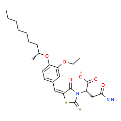ChemSpider 2D Image | 4-Amino-2-{(5E)-5-[3-ethoxy-4-(2-nonanyloxy)benzylidene]-4-oxo-2-thioxo-1,3-thiazolidin-3-yl}-4-oxobutanoic acid | C25H34N2O6S2