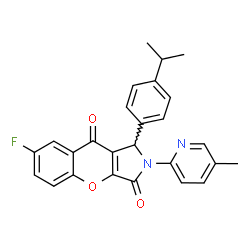 ChemSpider 2D Image | 7-Fluoro-1-(4-isopropylphenyl)-2-(5-methyl-2-pyridinyl)-1,2-dihydrochromeno[2,3-c]pyrrole-3,9-dione | C26H21FN2O3
