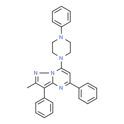 ChemSpider 2D Image | 2-Methyl-3,5-diphenyl-7-(4-phenyl-1-piperazinyl)pyrazolo[1,5-a]pyrimidine | C29H27N5