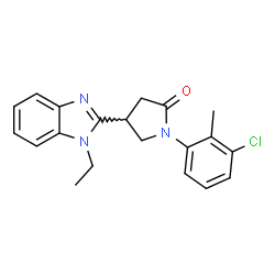 ChemSpider 2D Image | 1-(3-Chloro-2-methylphenyl)-4-(1-ethyl-1H-benzimidazol-2-yl)-2-pyrrolidinone | C20H20ClN3O