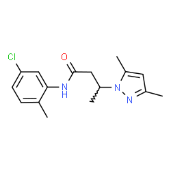 ChemSpider 2D Image | N-(5-Chloro-2-methylphenyl)-3-(3,5-dimethyl-1H-pyrazol-1-yl)butanamide | C16H20ClN3O