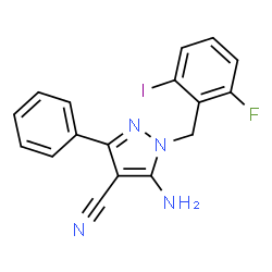 ChemSpider 2D Image | 5-Amino-1-(2-fluoro-6-iodobenzyl)-3-phenyl-1H-pyrazole-4-carbonitrile | C17H12FIN4
