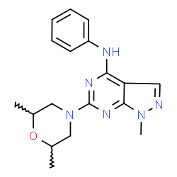 ChemSpider 2D Image | 6-(2,6-dimethylmorpholin-4-yl)-1-methyl-N-phenylpyrazolo[3,4-d]pyrimidin-4-amine | C18H22N6O