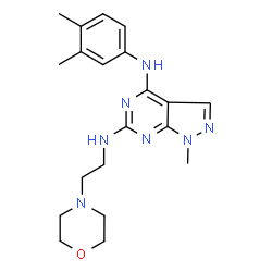 ChemSpider 2D Image | N~4~-(3,4-Dimethylphenyl)-1-methyl-N~6~-[2-(4-morpholinyl)ethyl]-1H-pyrazolo[3,4-d]pyrimidine-4,6-diamine | C20H27N7O