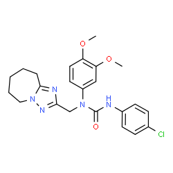 ChemSpider 2D Image | 3-(4-Chlorophenyl)-1-(3,4-dimethoxyphenyl)-1-(6,7,8,9-tetrahydro-5H-[1,2,4]triazolo[1,5-a]azepin-2-ylmethyl)urea | C23H26ClN5O3