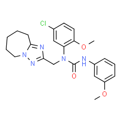 ChemSpider 2D Image | 1-(5-Chloro-2-methoxyphenyl)-3-(3-methoxyphenyl)-1-(6,7,8,9-tetrahydro-5H-[1,2,4]triazolo[1,5-a]azepin-2-ylmethyl)urea | C23H26ClN5O3