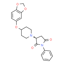 ChemSpider 2D Image | 3-[4-(1,3-Benzodioxol-5-yloxy)-1-piperidinyl]-1-phenyl-2,5-pyrrolidinedione | C22H22N2O5