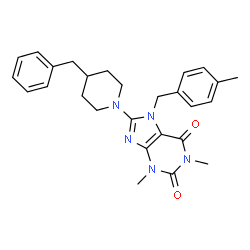 ChemSpider 2D Image | 8-(4-benzylpiperidin-1-yl)-1,3-dimethyl-7-(4-methylbenzyl)-1H-purine-2,6(3H,7H)-dione | C27H31N5O2