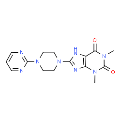 ChemSpider 2D Image | 1,3-dimethyl-8-(4-pyrimidin-2-ylpiperazin-1-yl)-3,7-dihydro-1H-purine-2,6-dione | C15H18N8O2