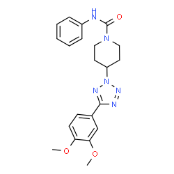 ChemSpider 2D Image | 4-[5-(3,4-Dimethoxyphenyl)-2H-tetrazol-2-yl]-N-phenyl-1-piperidinecarboxamide | C21H24N6O3