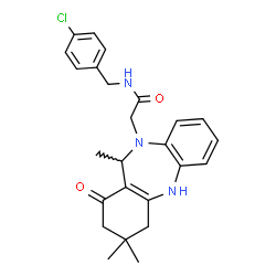ChemSpider 2D Image | N-(4-Chlorobenzyl)-2-(3,3,11-trimethyl-1-oxo-1,2,3,4,5,11-hexahydro-10H-dibenzo[b,e][1,4]diazepin-10-yl)acetamide | C25H28ClN3O2
